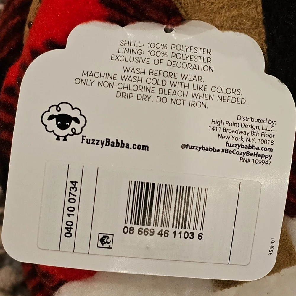 Fuzzy Babba Mens Slipper Socks Buffalo Red/Black L/XL